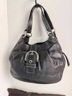 Coach Black Leather Buckle Hobo Shoulder Bag